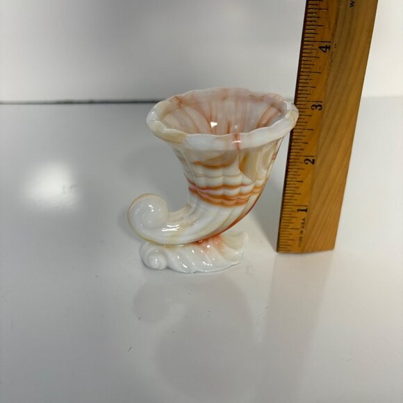 NYC Vogue Merc Milk Glass Slag Orange White Cornucopia Toothpick Holder Vase VTG - Picture 4 of 7